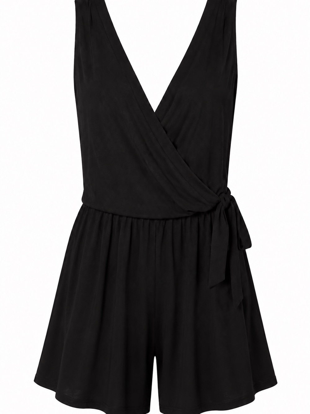 Emma & Michele Black Faux Wrap Romper Sleeveless Side Tie Size L